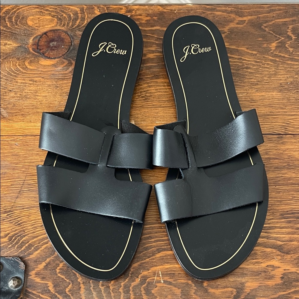 J. Crew Elegant Black Leather Slides